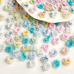 120PCS Dopamine Colored Luminous Irregular Resin Flowers Nail Charms 3D New Gradient Fine Glitter Versatile Blossoms Series Nail Art Decorations DIY Clothing Hairpin Nails Accessories Sparkling Glitter