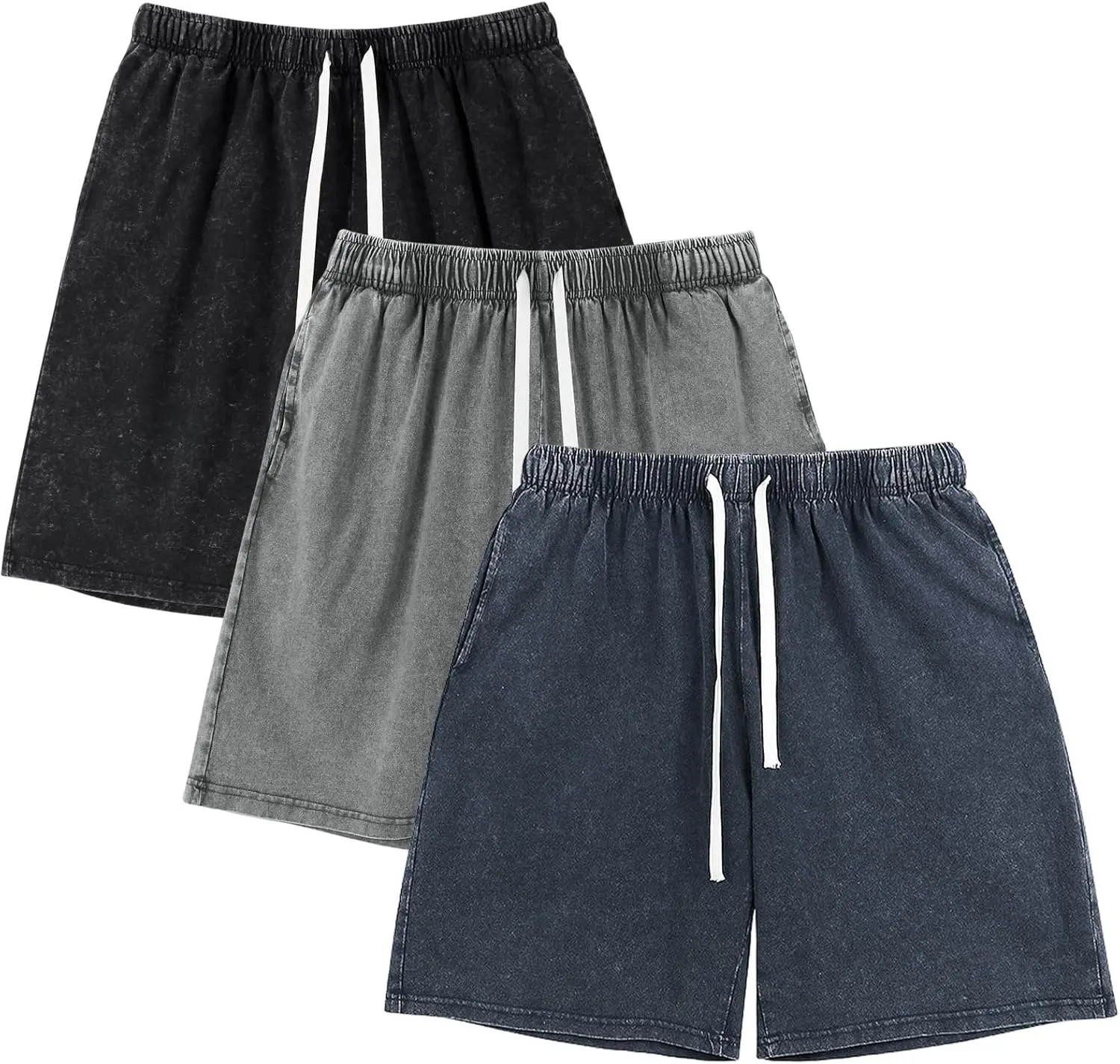 Mens Sweat Shorts Cotton Athletic Shorts Vintage Acid Wash Elastic Waist Drawstring Workout Shorts with Pockets