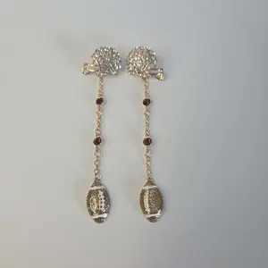 #211 Brown Glitter Football with Brown Rhinestones & Football Helmet with Rhinestones Stud Earrings, Casual Sports Jewelry, Zinc Alloy