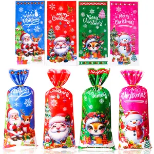 50 Christmas Gift Bags with Twist Ties, Perfect for Holiday Parties, 4 Styles for Festive Giveaways, Party Favors Assortment, Party Gift Packs