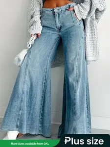 Elegant Plus Size Women's Wide Leg Jeans, New Fashion Denim Jeans, Stylish High Waist Casual Wear, Trendy Ladies' Clothing