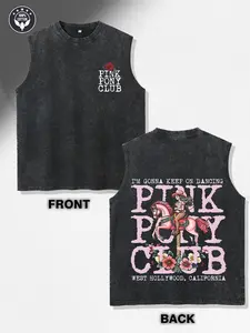 Heavyweight 240G Pure Cotton Sleeveless Wash Vest - Pink Pony Club Lettering & Print, Round Neck Casual Summer Beachwear, Machine Washable for - Daily Use (Sporty Style) | Easter, Music Festival, Mother's Day Gifts