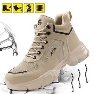 GUYISA Men's Steel Toe Anti-Smash and Anti-Puncture High-Top Safety Shoes - Breathable for Summer, Factory and Construction Site Safety Protection Boots