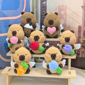 Capybara Angel Crocheted Plush Keychains - Cute Cartoon Keyrings & Kawaii Bag Charm Gifts with Flower and Boba Designs