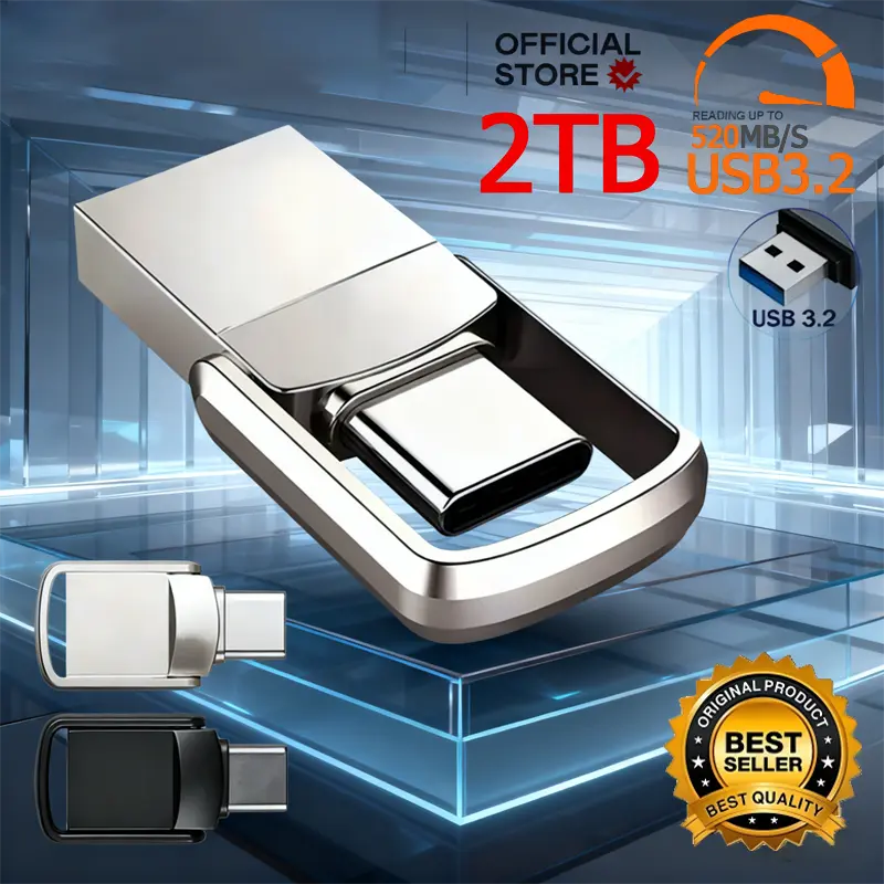 2TB Flash Drive USB3.2 Ultra Speed Metal U Disk Type C Memory Stick Waterproof SSD Storage Portable For PC Phone Data Transfer usb drive