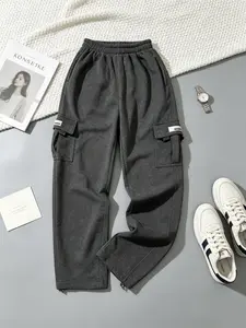 Men's Heavyweight Cargo Sweatpants Relaxed Fit FleecePants 6 Pockets Drawstrings Hip Hop Harem Casual TrouserAthletic Fabric Joggers Loose Menswear Small Soft StretchyStylish Beige Plain 100% Polyester Machine WashableSpandex Plain