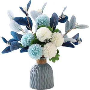 Artificial Flowers with Ceramic Vase Faux Hydrangea Flower Arrangements Table Centerpieces for Home Garden Party Wedding Decoration