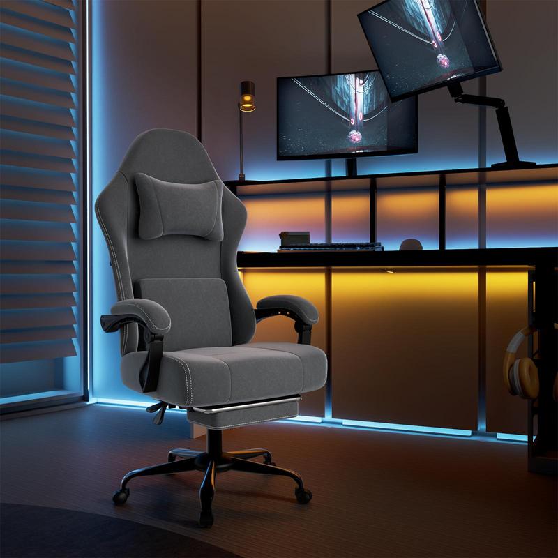 【Bellemave】Massage Gaming Chair with USB Lumbar Pillow - 350lbs Capacity, Retractable Footrest & Independent Pocketed Springs, 90-155° Recline