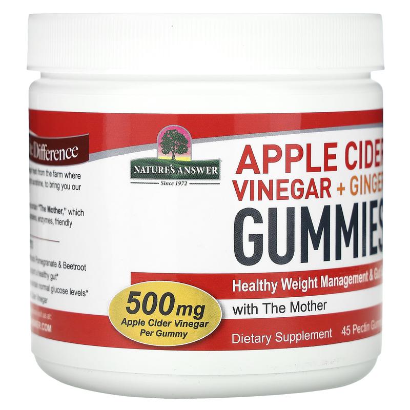 Nature's Answer Apple Cider Vinegar + Ginger Gummies with The Mother, 500 mg, 45 Pectin Gummies