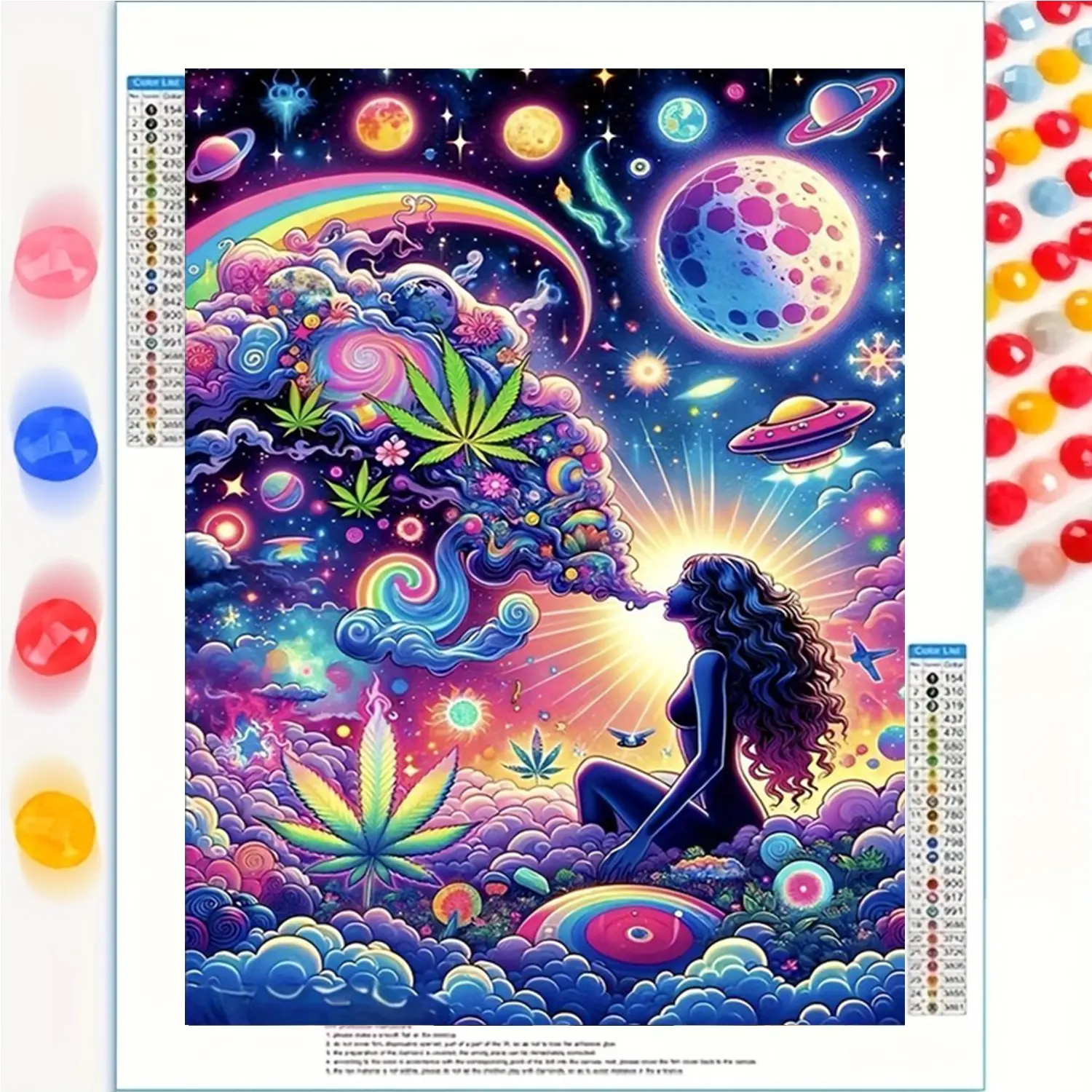 DIY Handmade Diamond Painting Kit, 5D Art Craft Set, Bubble Girl Design, Planet, Full Round Drill DIY, Gift, Home Decoration, Handmade Gifts