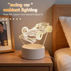 1pc Racing Car 3D Illusion Night Light, USB Powered Warm Light, Creative Desktop & Bedroom Decor, Ideal Gift for Sports Enthusiasts Led Lights