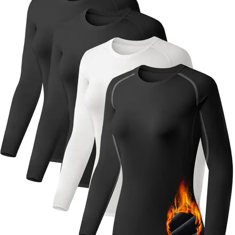 TELALEO 4 value pack Women's Thermal Shirts Fleece Lined Athletic Tops Long Sleeve Compression Workout Baselayer for Cold Weather outdoorfun