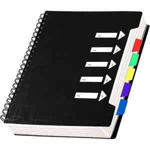 5 Subject Notebook College Ruled 8.5x11 240 Pages Spiral Notebook with Dividers Tabs A4 Notebooks for School Work Organization Note Taking, Black
