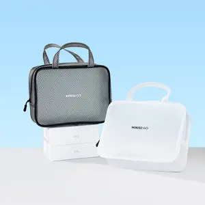 MINISO multifunctional storage bag/cosmetic bag, handheld portable travel toiletry bag, square waterproof mesh design for swimming—simple and minimalist