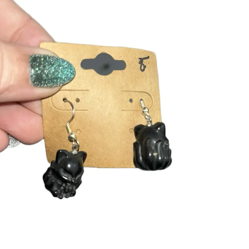 Black onyx fox Drop Earrings in S925 Sterling Silver - Genuine Natural Gemstone, Tarnish Resistant, Elegant Design for Adults