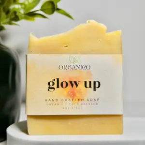 Organico Glow Up Bar Soap - Hand Crafted with Avocado Apricot Kernel Sweet Almond Oils Shea Butter Turmeric Kaolin Honey Vitamin E Kojic Acid & Essential Oils for Soft Refreshed Skin