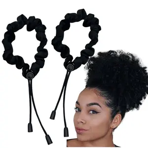 Adjust Satin Hair Tie 2 Pcs  Satin Scrunchies for Women Girls Adjustable Hair Ties for 4c Girlie Thick Curly Natural Hair No Damage Hair Accessories for Afro Puff Loc Ponytails (black)