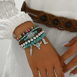 Western Turquoise Bracelet for Women Boho Jewelry Beaded Bracelet Stack Western Inspired Clothes Concho Country Concert Cowboy Chic Oufits