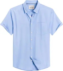 Men's Short Sleeve Oxford Shirt Regular Fit Button Down Collar Shirts with Pocket