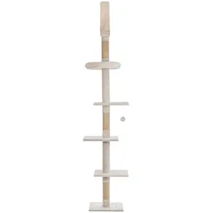 Kobe Sisal & Plush 90.5"-104" Ceiling Mount Cat Tree, 4-Level Cat Tower, Beige