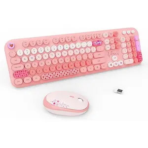 Keyboard and  Combo, 104 Round  Full-Size Cute Colorful  Cordless Keyboard and  with Retro Typewriter for PC//Laptop/Tablet//Windows