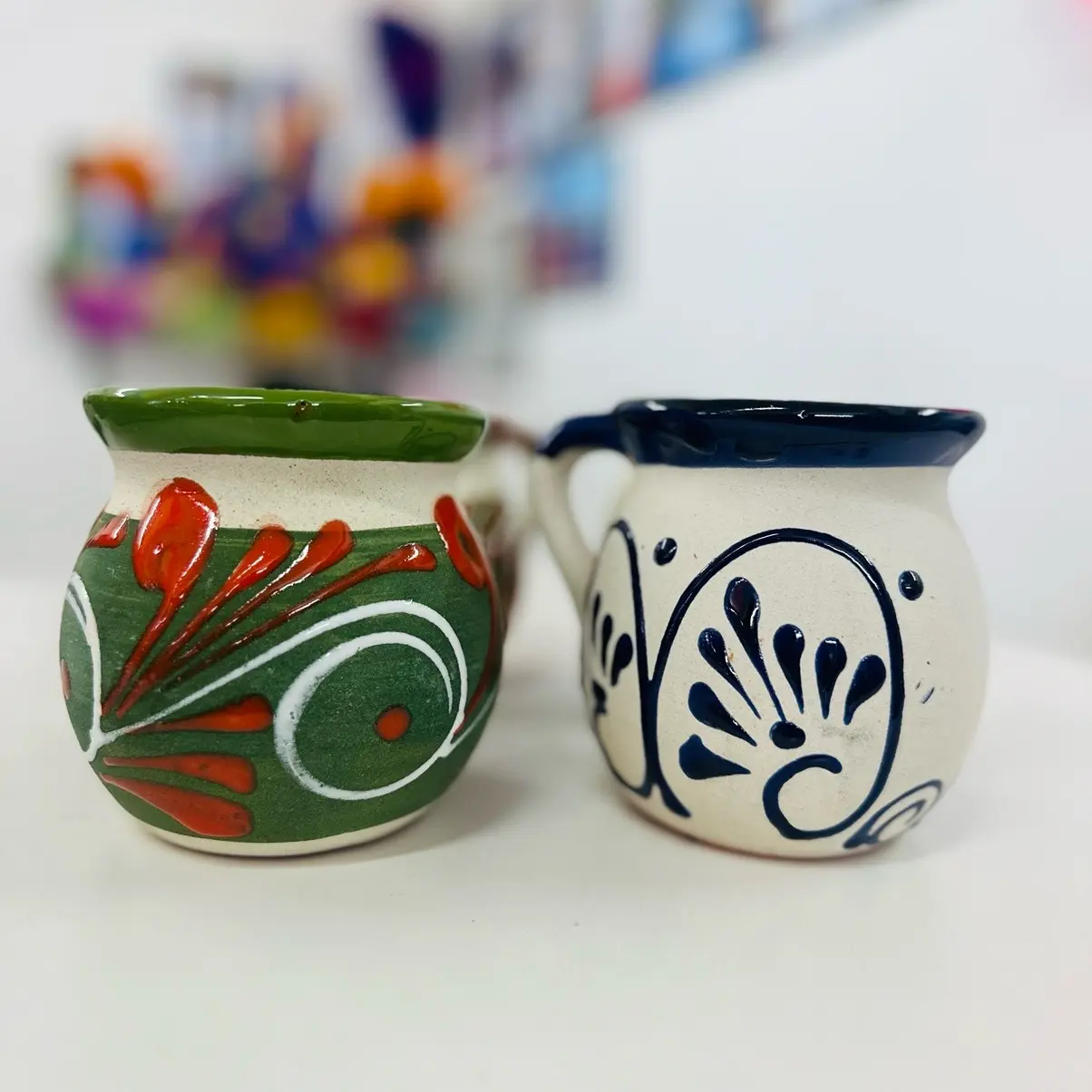 Set of 4 Mexican caffe mugs Mexican Hand-Painted Clay Pottery Mug