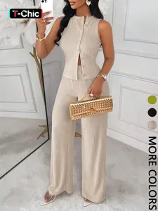 Women's Elegant Business Style Two-Piece Set, Womenswear Sleeveless Top & Straight Leg Pants, Summer Commute, New Arrival