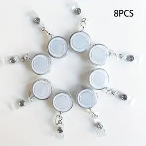 8pcs Clear Plastic Retractable Badge Reels - Durable Adjustable ID Card Holders with Metal Clasps for Teachers, Doctors, Nurses, School & Office Use, Transparent Design for Easy Visibility, Nurse Accessories for Work, Professional Accessory, Sleek Appeara