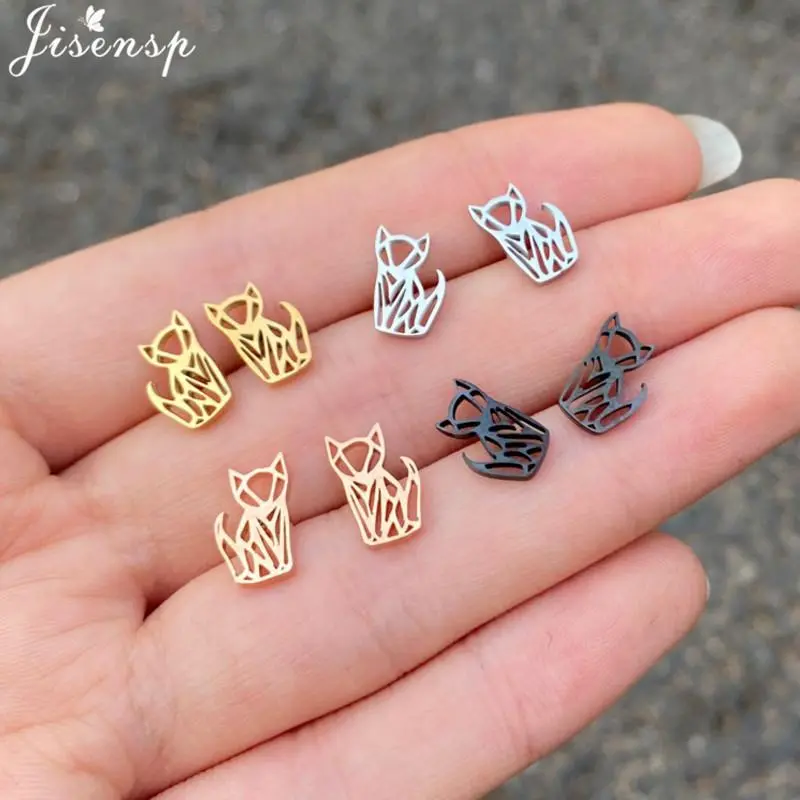 Cute Kitten Ear Studs Fashion Origami Cat Stud Earrings for Women Black Fox Dog Paw Earings Minimalist Jewelry Girl Pendientes