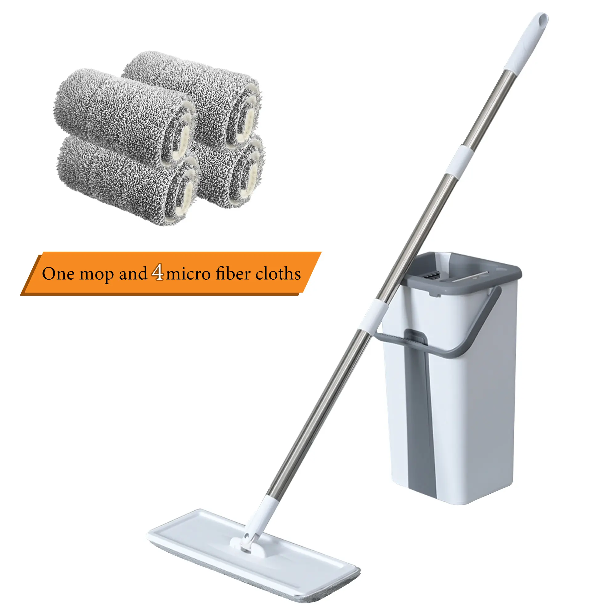 Flat Mop And Bucket Set 4 Mop Cloths