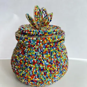 African Multi-Color Jewelry Beaded Basket