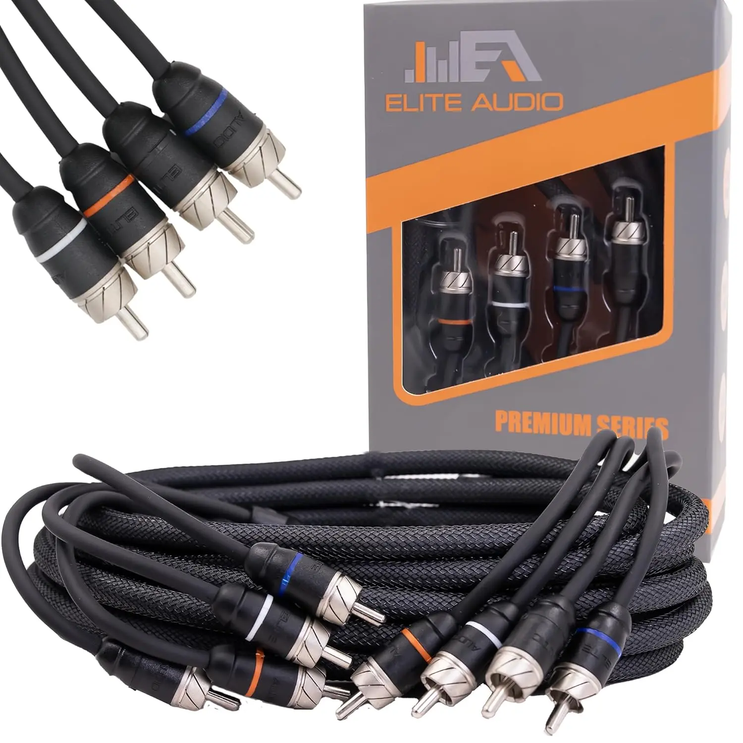 Elite Audio EA-PRM420 20ft RCA Cable - Premium 4-Channel Twisted Pair Durable Oxygen-Free Copper Male-to-Male, Noise Reduction Analog Stereo Accessory for Audio Equipment, Cars Accessories, Enthusiasts, Vehicle Accessories