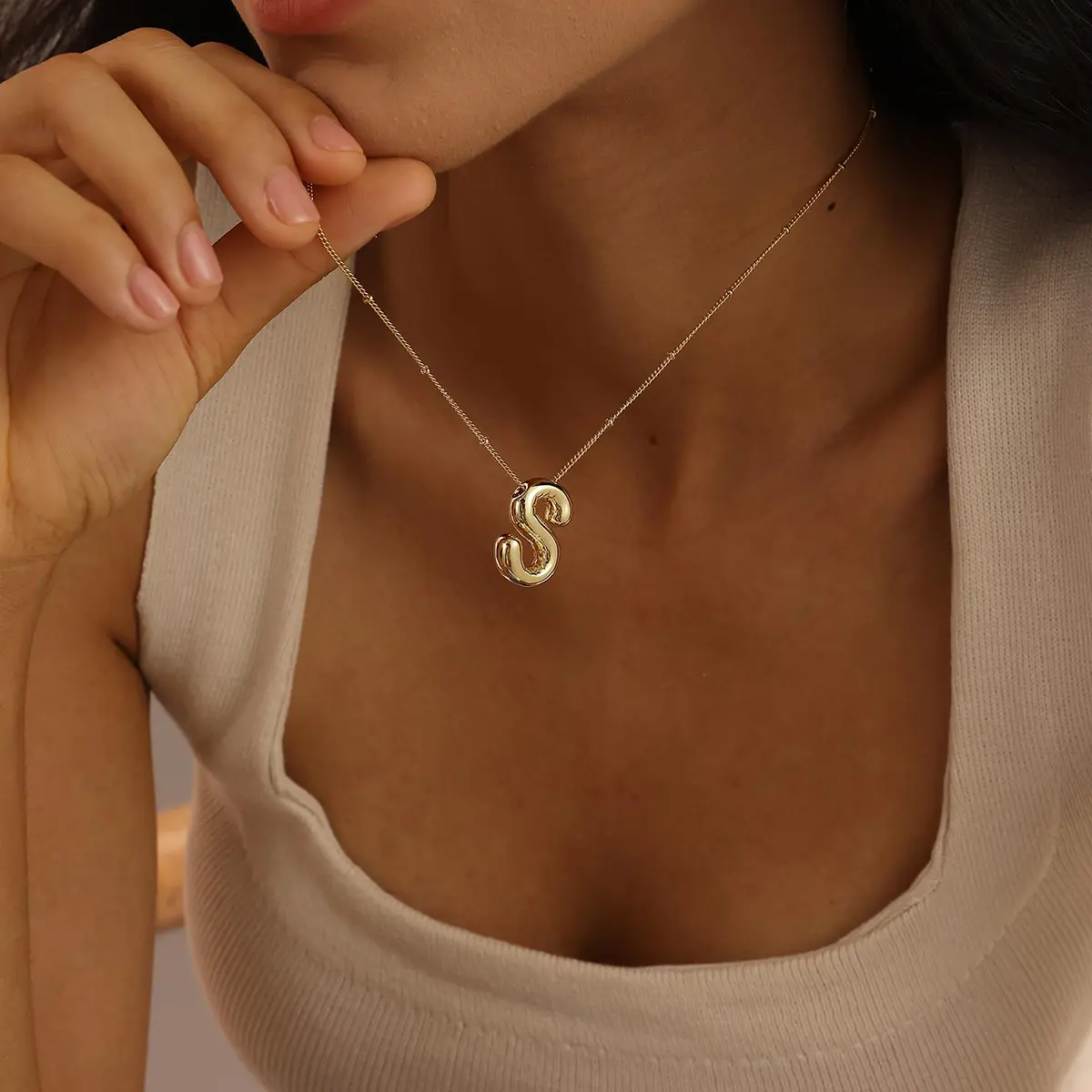 Women's Gold-Plated Bubble Letters Necklace - Chunky 3D Alphabet Initial Pendant, Bold Design Initial Necklaces, Adjustable Gold Chain, Alphabet Detail Pendant, Personalized Gift