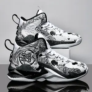 Men's anti-slip, wear-resistant, frictional, and sound-making basketball shoes with leather surface design, waterproof, shock-absorbing, fashionable and comfortable, ultra-light, rebounding, black sports shoes.