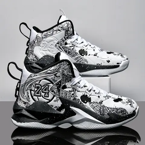 Men's anti-slip, wear-resistant, frictional, and sound-making basketball shoes with leather surface design, waterproof, shock-absorbing, fashionable and comfortable, ultra-light, rebounding, black sports shoes.