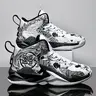 Men's anti-slip, wear-resistant, frictional, and sound-making basketball shoes with leather surface design, waterproof, shock-absorbing, fashionable and comfortable, ultra-light, rebounding, black sports shoes.