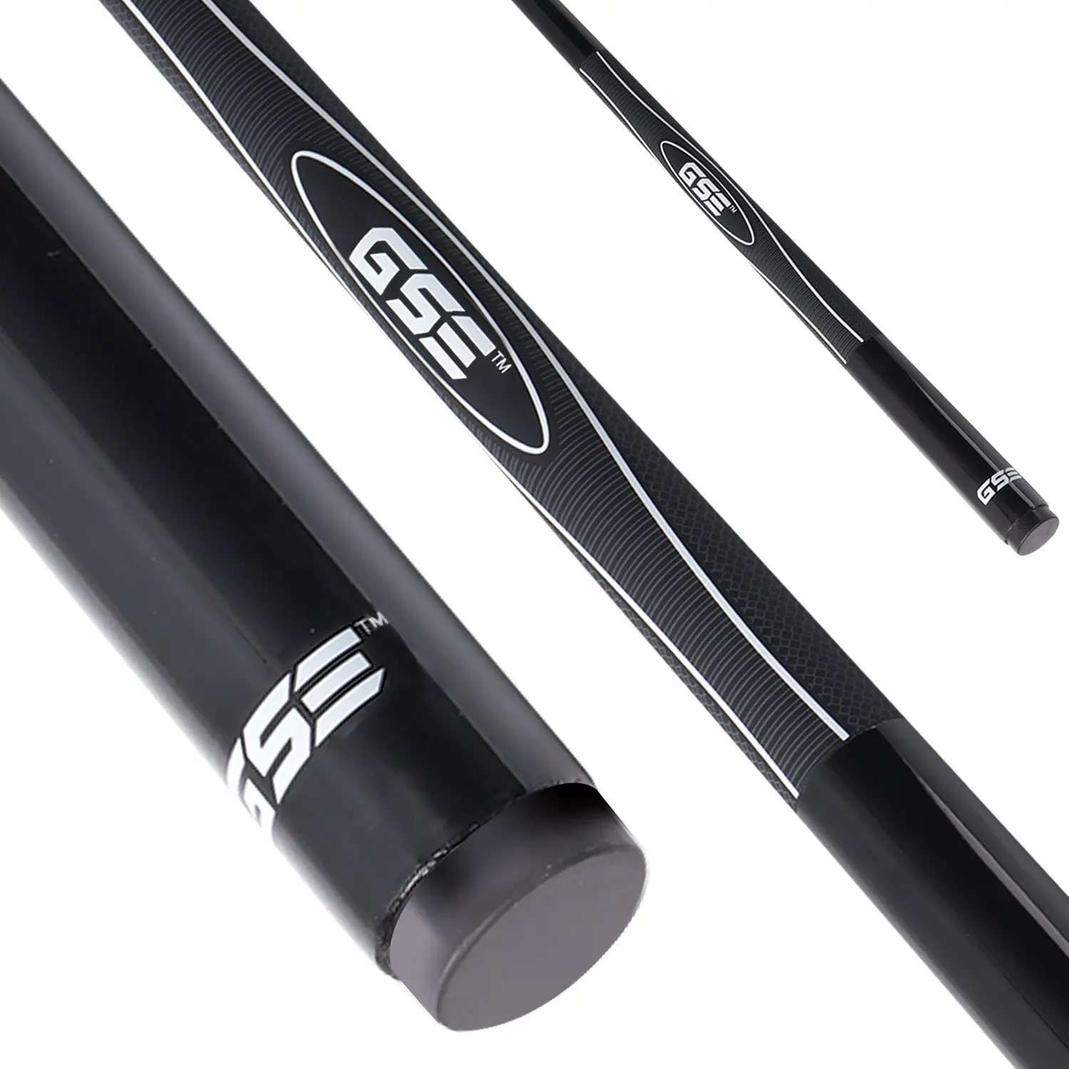 58" 2-Piece Slick Black Fiberglass Graphite Composite Billiard Pool Cue Stick