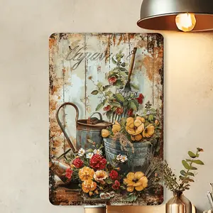 Vintage Garden Floral Metal Wall Art - Rustic Iron Panel with Aged Design, 8x12 Inches, Perfect for Home, Cafe, Garage, or Garden Decor, Durable & Weather-Resistant, Cafe Decoration | Vintage Floral Design | Weatherresistant Metal, Outdoor Garden Decor