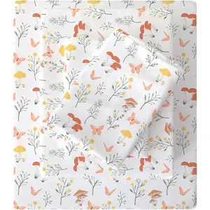Mushroom Twin Sheet Set - 4 Piece Vintage Flower Patterned Bed Sheets - Soft, Breathable Microfiber Floral Sheets with Deep, Non-Slip Fitted Sheets & Pillowcases
