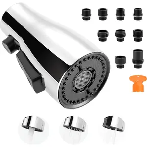 Kitchen Faucet   Chrome, 3-Function Kitchen Sink  Nozzle with 9 Adapters, Kitchen Faucet  Replacement Compatible with Moen, Delta,  Standard Faucets