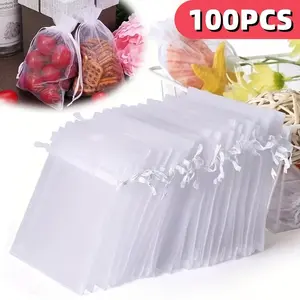 100pcs High-End Organza Gift Bags, Wedding Favor Bags, Large Size, Jewelry Gift Bags, Party, Holiday, Cosmetics Packaging
