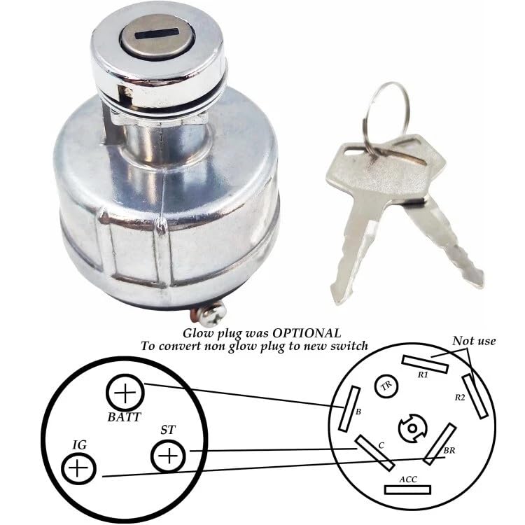 91204-17400 91205-14900 91106-07400 Ignition Key Switch with 2 Keys Compatible with Mitsubishi Caterpillar Forklift