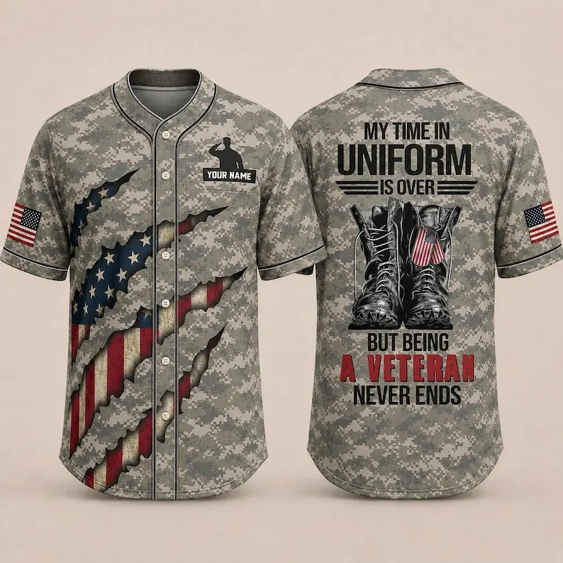 Personalized Veteran Jersey, U.S. Flag Military Camo Shirt, 4th Of July Jersey, Proud To Be Veteran Shirt, 250th Anniversary Shirt