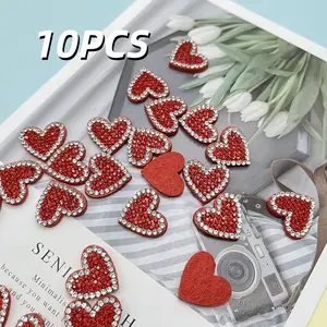 10 Pcs Heart Shaped Rhinestone Appliques, Iron-On Adhesive Decorations, 2cm DIY Craft Supplies for Sewing Accessories