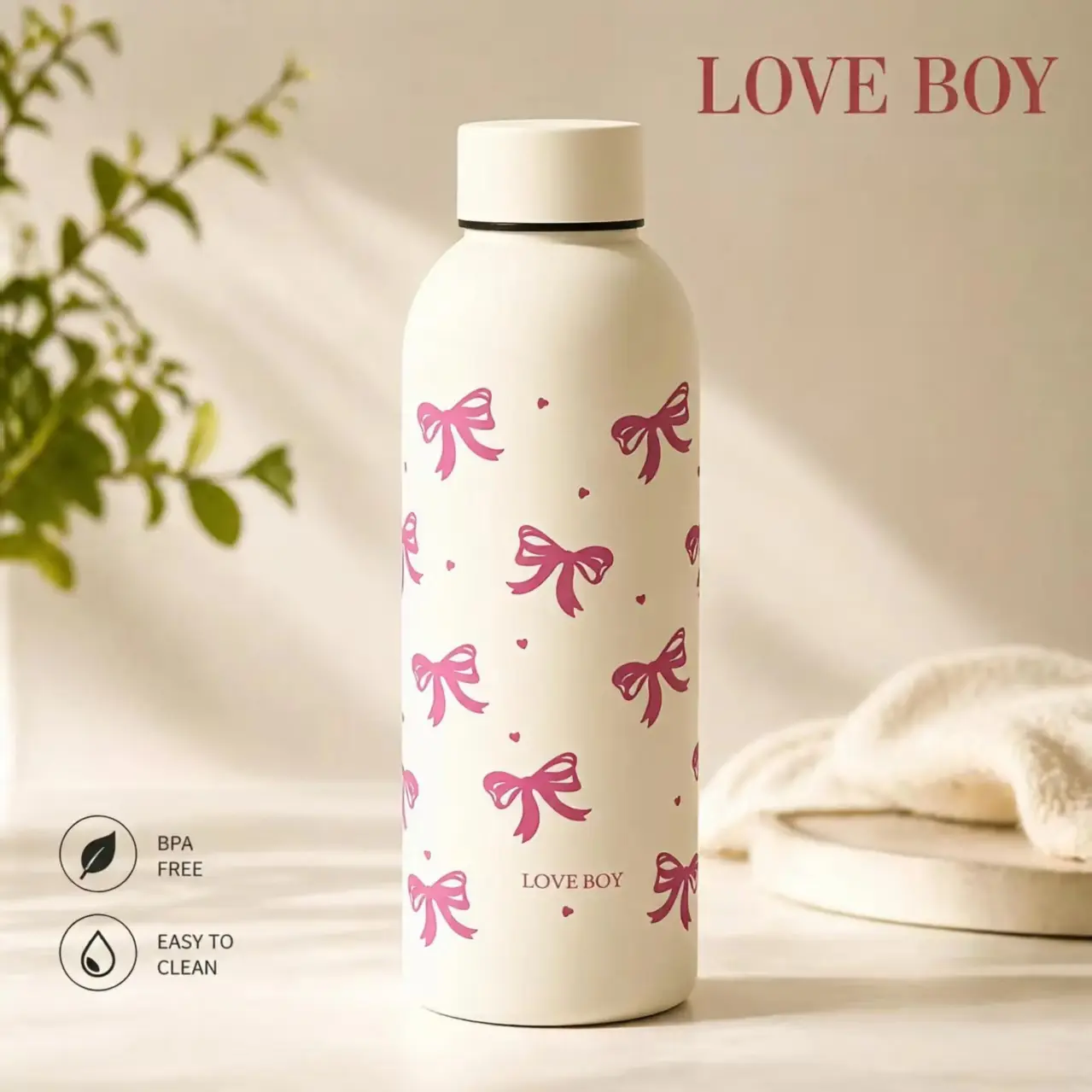 17oz Stainless Steel Insulated Water Bottle with Cute Coquette Bow, Matte Vacuum-Insulated Leak-Proof Portable Bathroom Tumbler, Anti-Scald Aesthetic Travel Mug for Gym, Outdoor, Pink Bow Gift Drinkware, Insulation