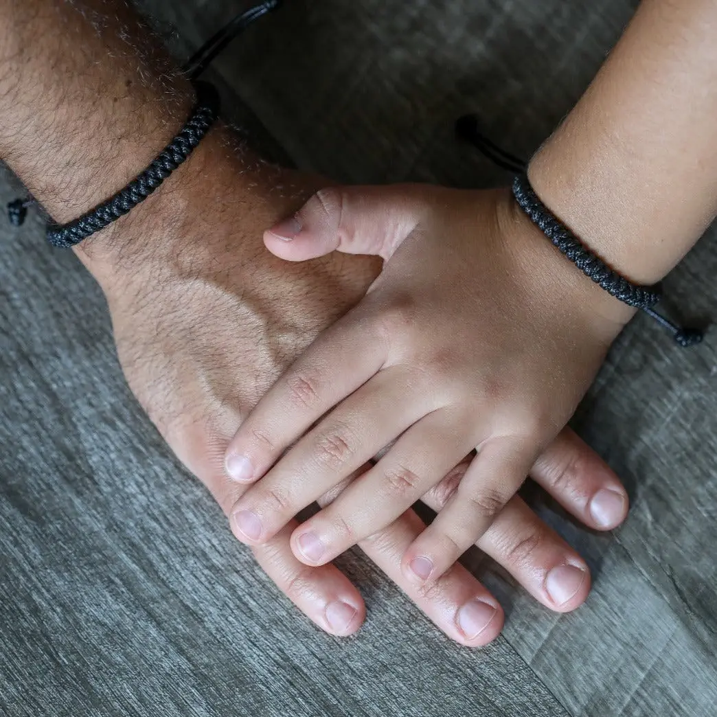 Father and Son Black Braided Bracelets Adjustable Waterproof