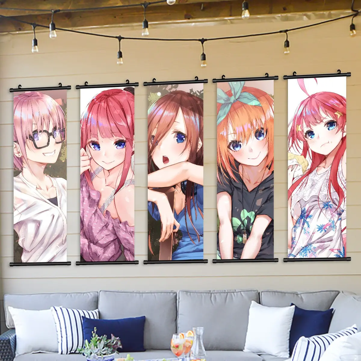 5 Count Hanging Banners, Cartoon Cute Printed Anime Character Posters, Sunshine Girl Pattern, Game Room Decor, Fashion Poster, Living Room Wall Art