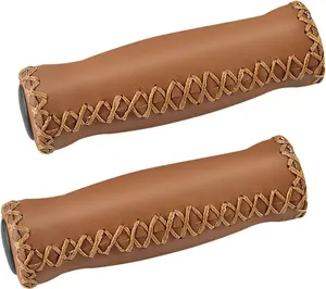 Handlebar Grips, Vinyl Leather Grips, Hand-Stitched for Beach Cruiser , Fits  22.2mm (7/8") Bicycle Handlebar