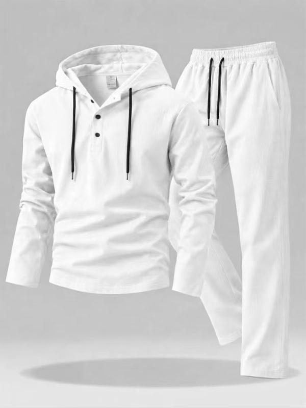 Men 2 Piece Outfits Cotton Long Sleeve Henley Hooded Sweatshirt and Jogger Pants Sets easy styling