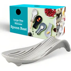 Spoon Rest for Stove Top, Large Cooking Utensil Holder for Kitchen Counter, Heat-Resistant Kitchen Decor and Accessories for Countertop, Spoon Holder for Spatula, Ladle or Tongs (Light Grey)